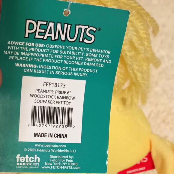 NWT ~ PEANUTS: Pride Woodstock Rainbow Squeaker & Crinkle 6 inch Pet Toy - Picture 11 of 11